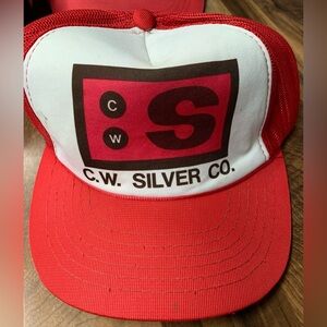 Vintage C. W. Silver Co Company SNAPBACK TRUCKER HAT 80’s Red Oilfield